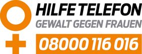 Logo Hilfetelefon Zeichen für Frauen und die Telefonnummer