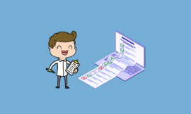 freudiger Comiccharakter und ein Umfragenblatt