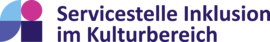 Logo der Servicestelle Inklusion im Kulturbereich in blauer Schrift und geometrischen Symbolen