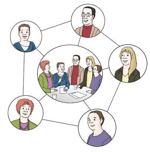 Leichte Sprache - Netzwerk Zeichnung eines Netzwerkes aus Menschen