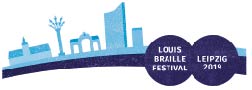 Logo Louis-Braille-Festival mit der Silhouette von Leipzig