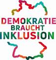 Deutschlandkarte als Umriss in bunten Farben mit der Aufschrift Demokratie braucht Inklusion
